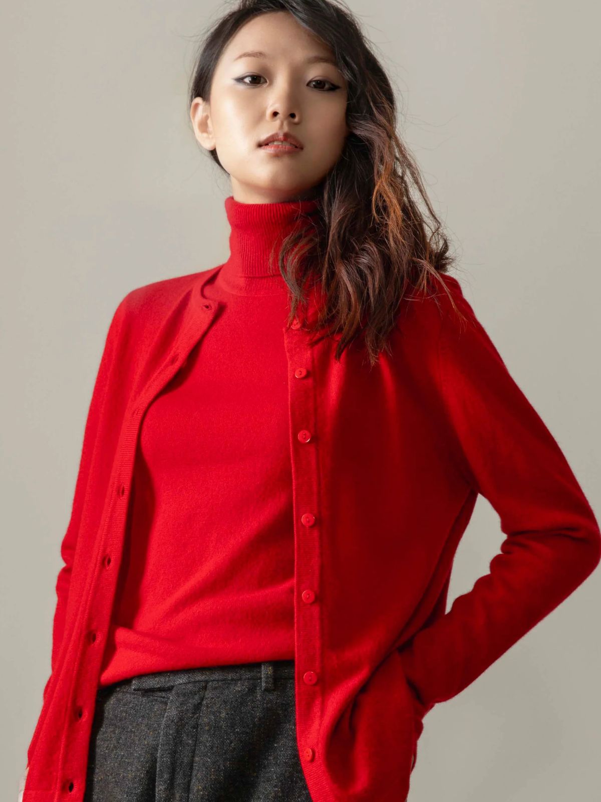 Cashmere Polo Neck Jumper - Red