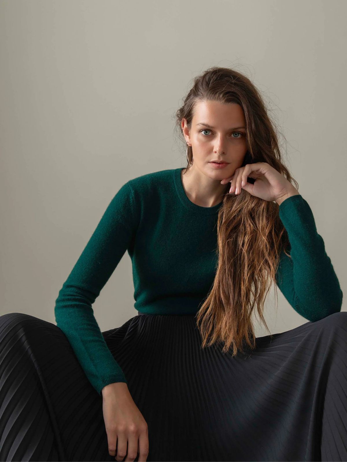 Cashmere Crew Neck Jumper - Forest