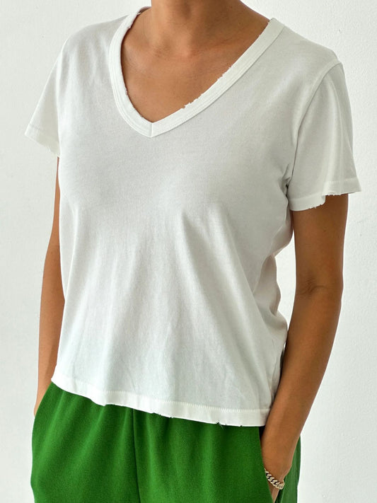 Petite La Vie V/Neck Tee- Vintage White