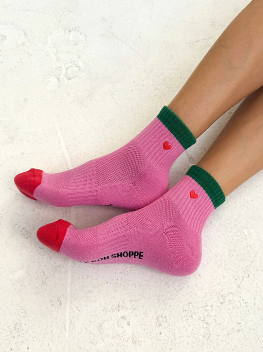 Embroidered Girlfriend Socks- Rose Green + Heart