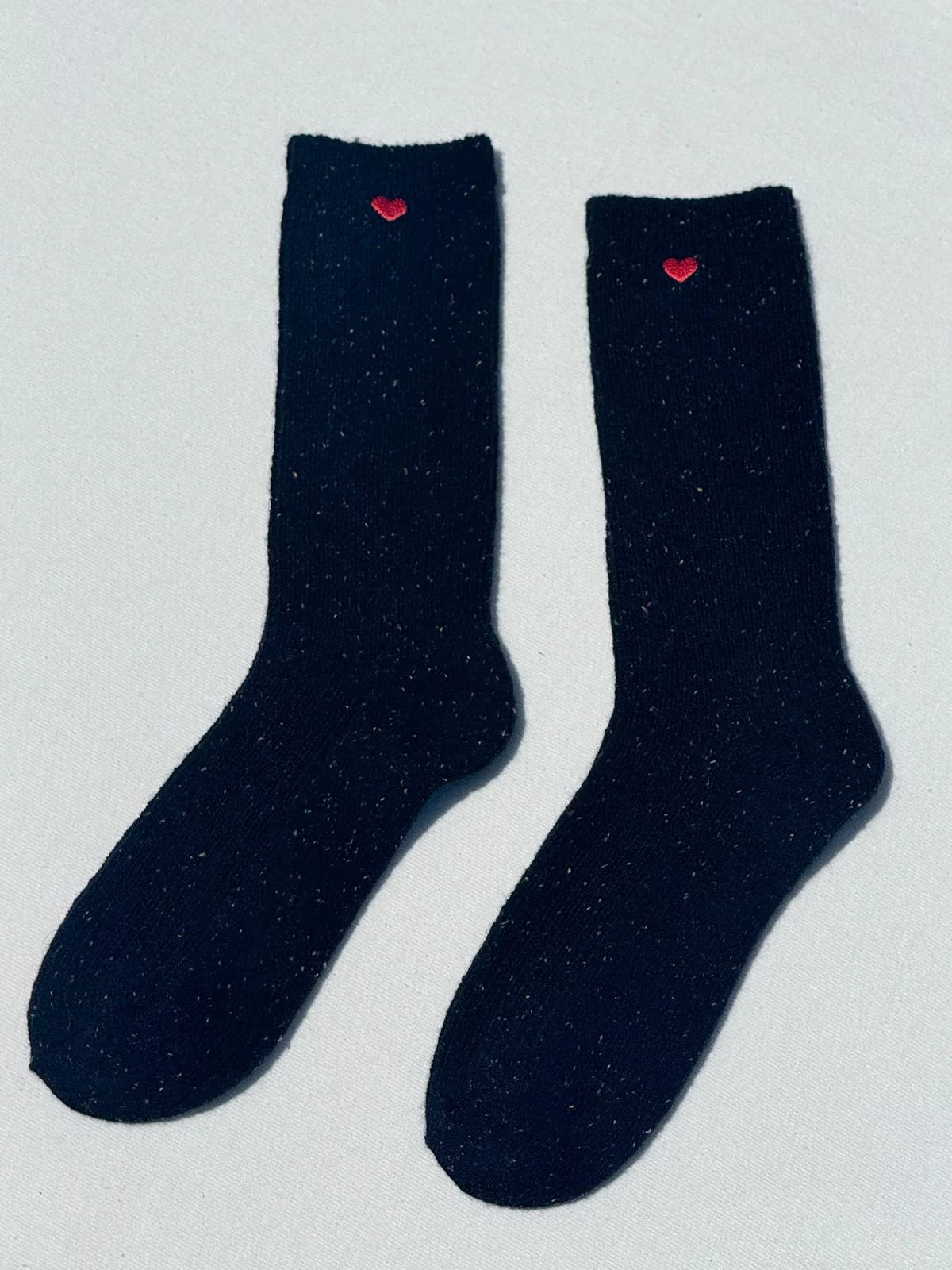 Embroidered Snow Socks -Black + Heart