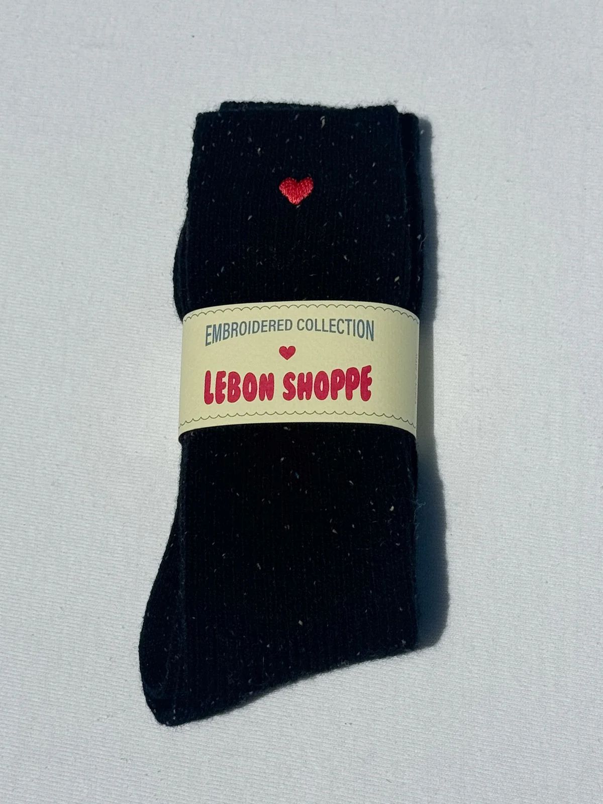 Embroidered Snow Socks -Black + Heart