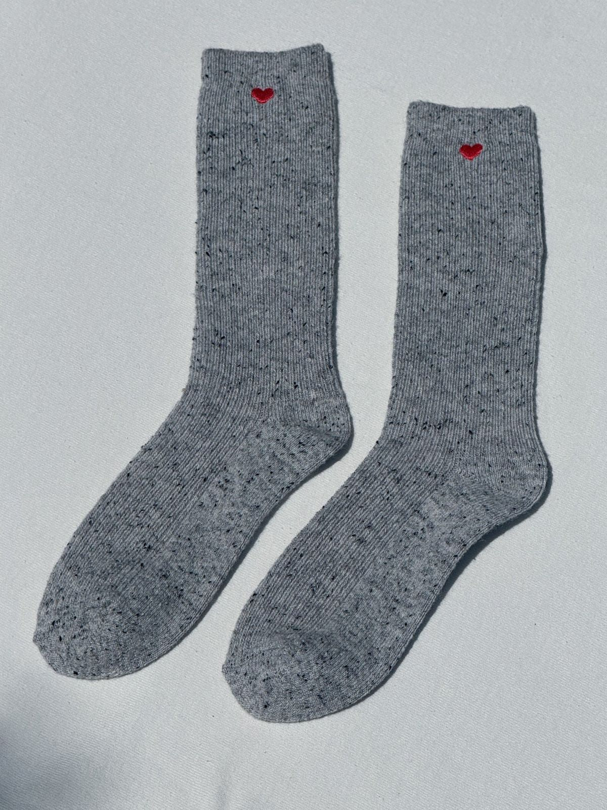 Embroidered Snow Socks - Grey + Heart