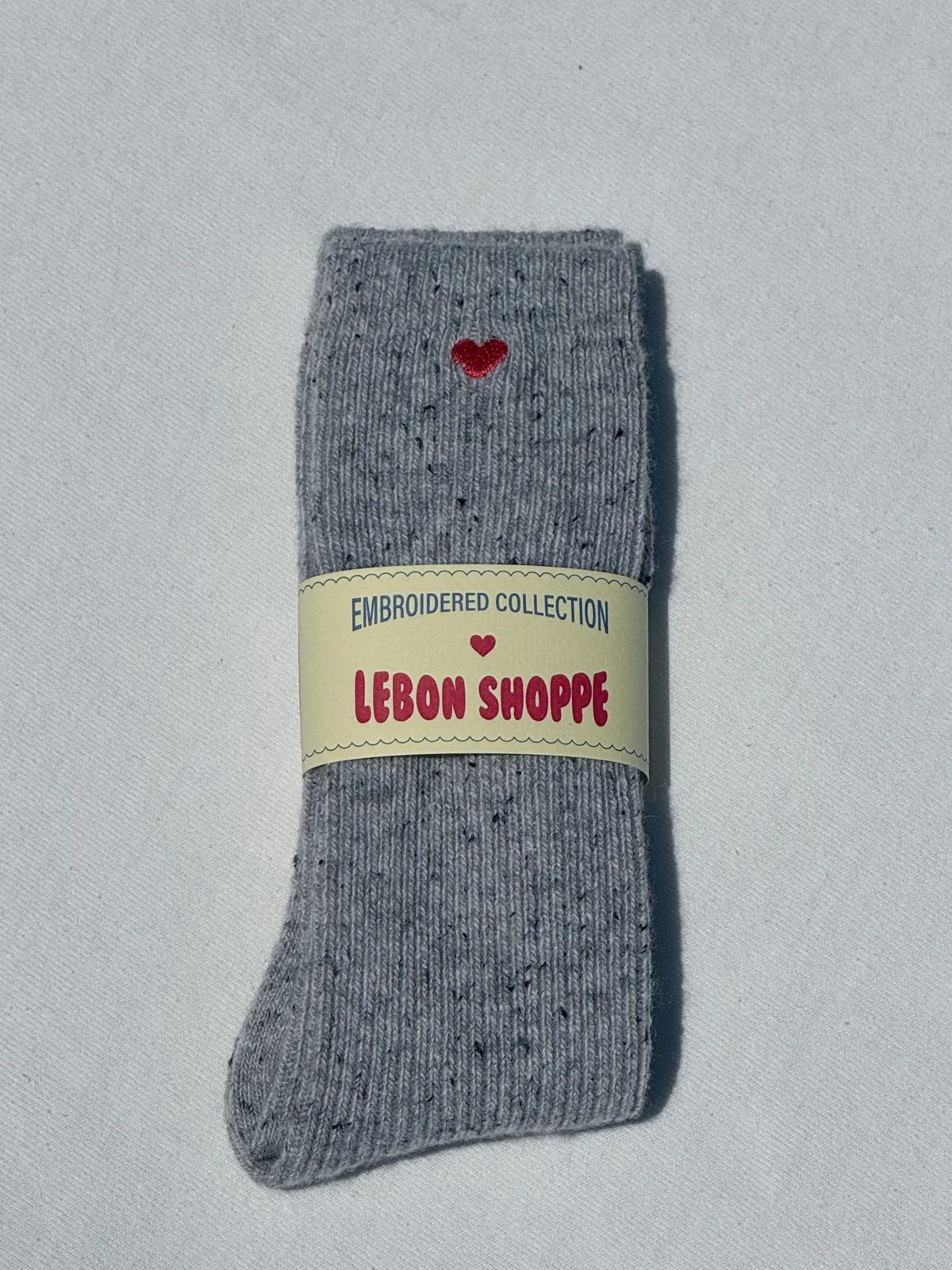 Embroidered Snow Socks - Grey + Heart