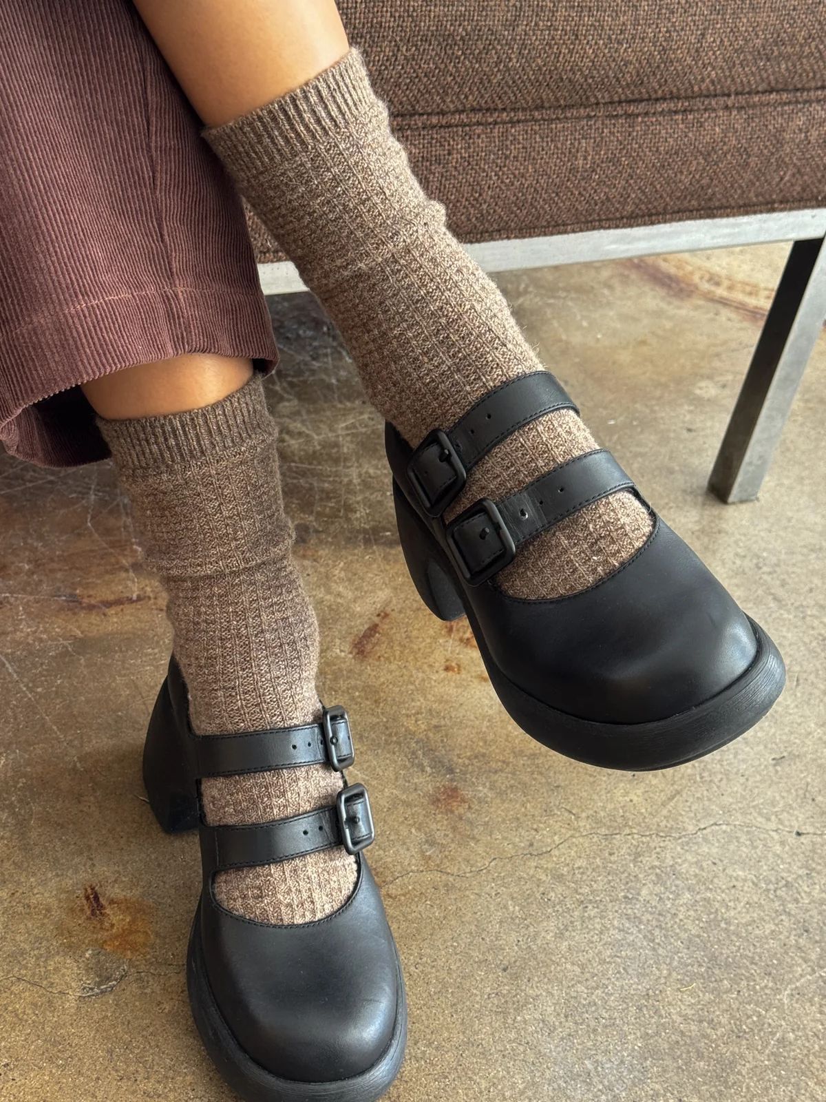 Wool Waffled Socks - Brown