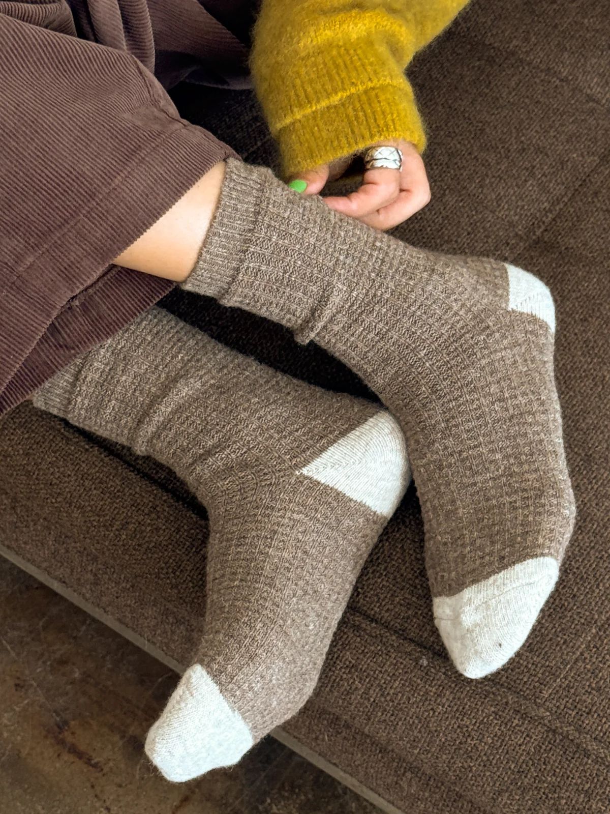 Wool Waffled Socks - Brown
