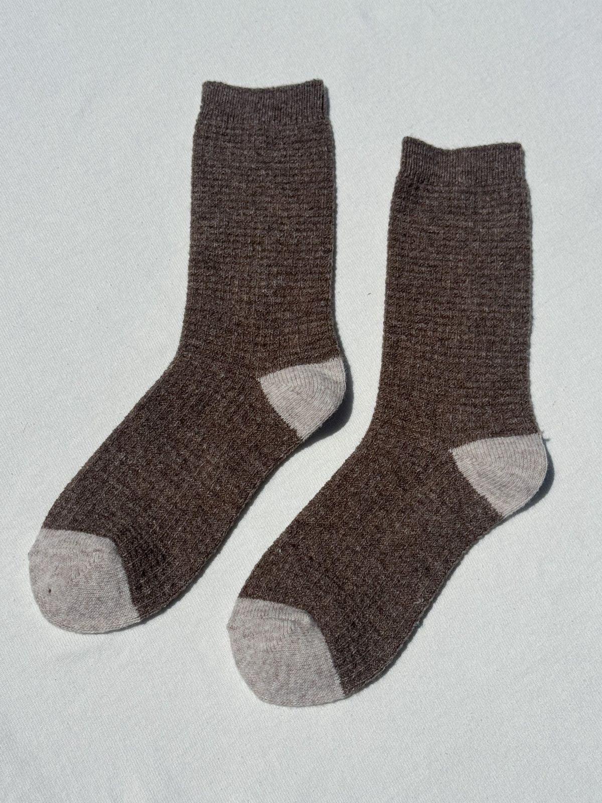 Wool Waffled Socks - Brown