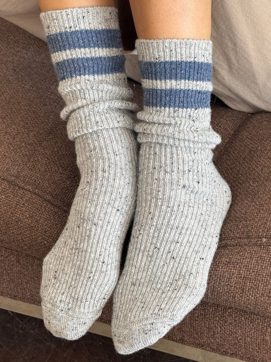Snow Varsity Socks- Grey  +  Blue