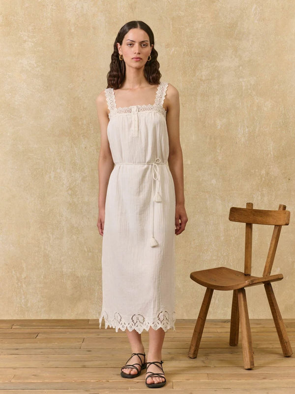 Madera Double Cotton Gauze Dress - Off  White