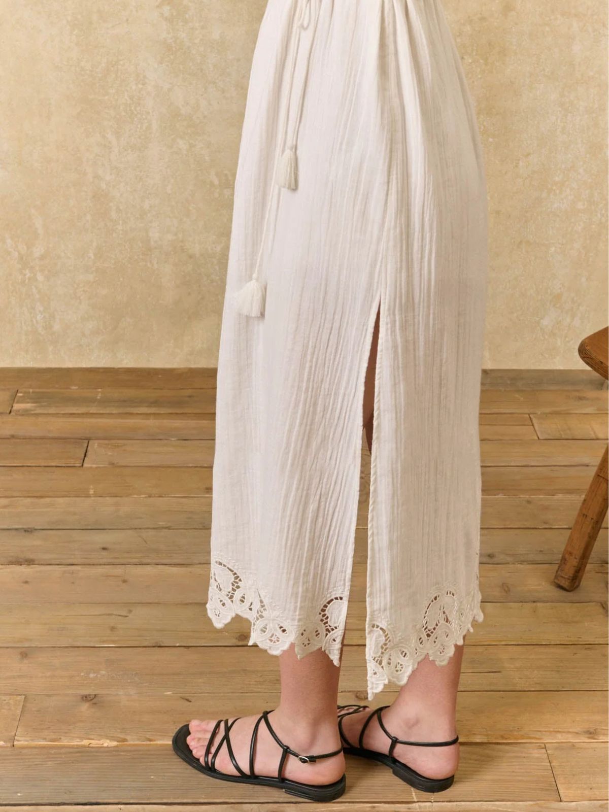 Madera Double Cotton Gauze Dress - Off  White