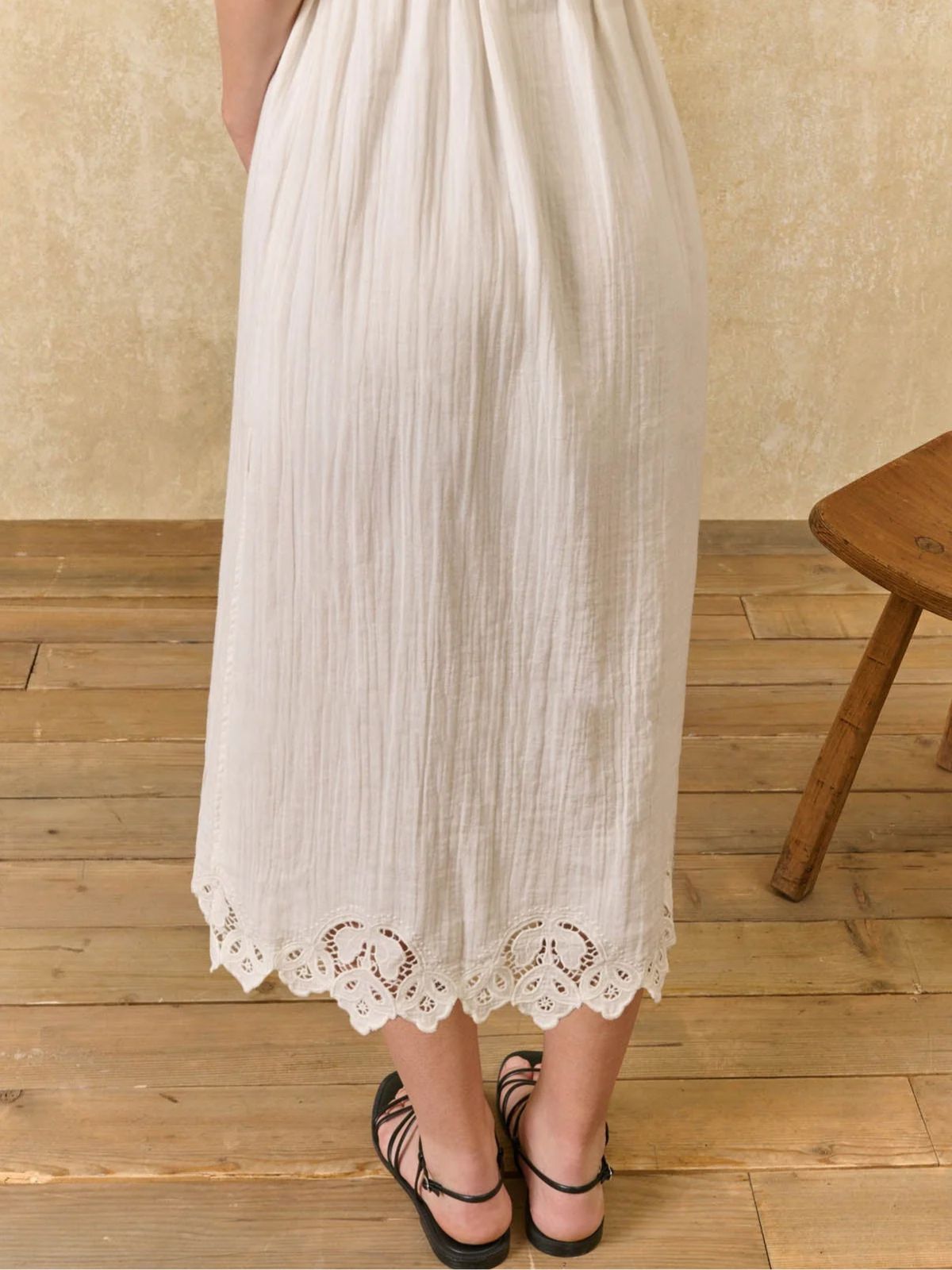 Madera Double Cotton Gauze Dress - Off  White
