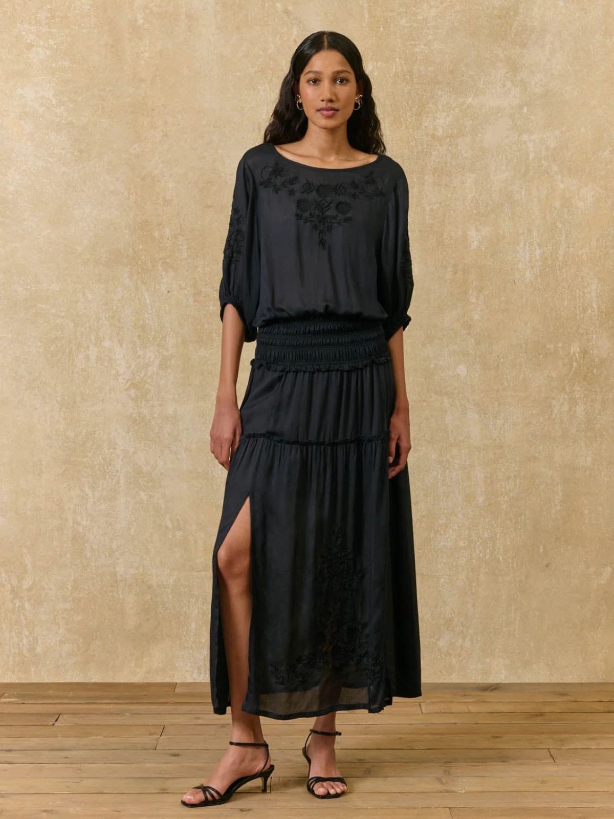 Polly  Embroidered Skirt - Black