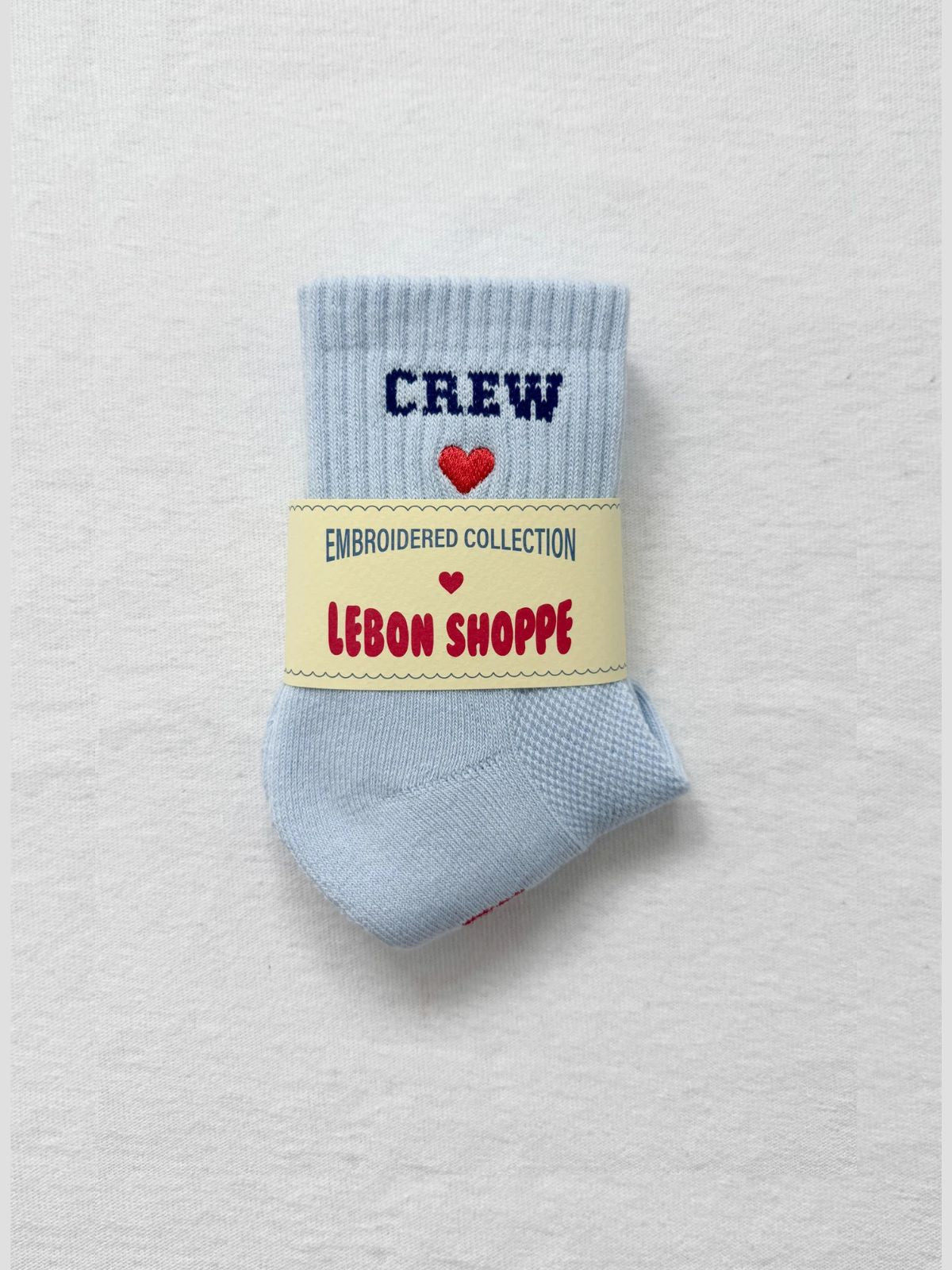 Embroidered Crew Socks - Sky Blue
