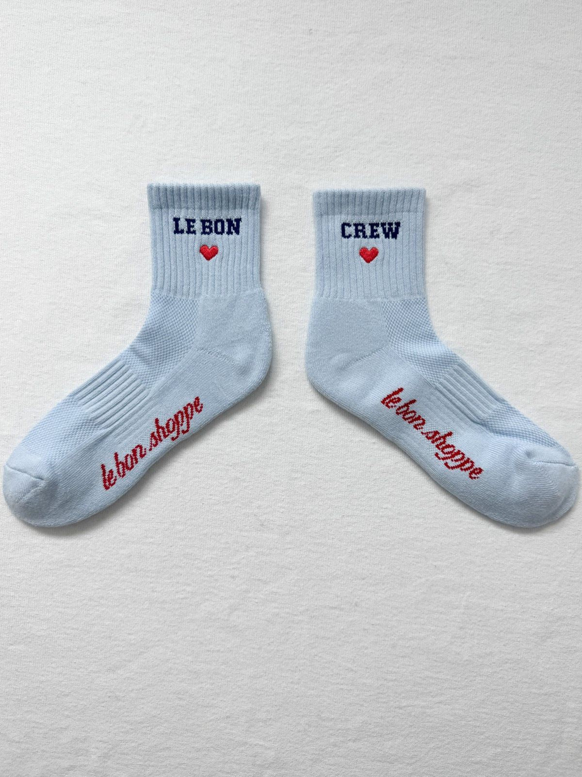 Embroidered Crew Socks - Sky Blue