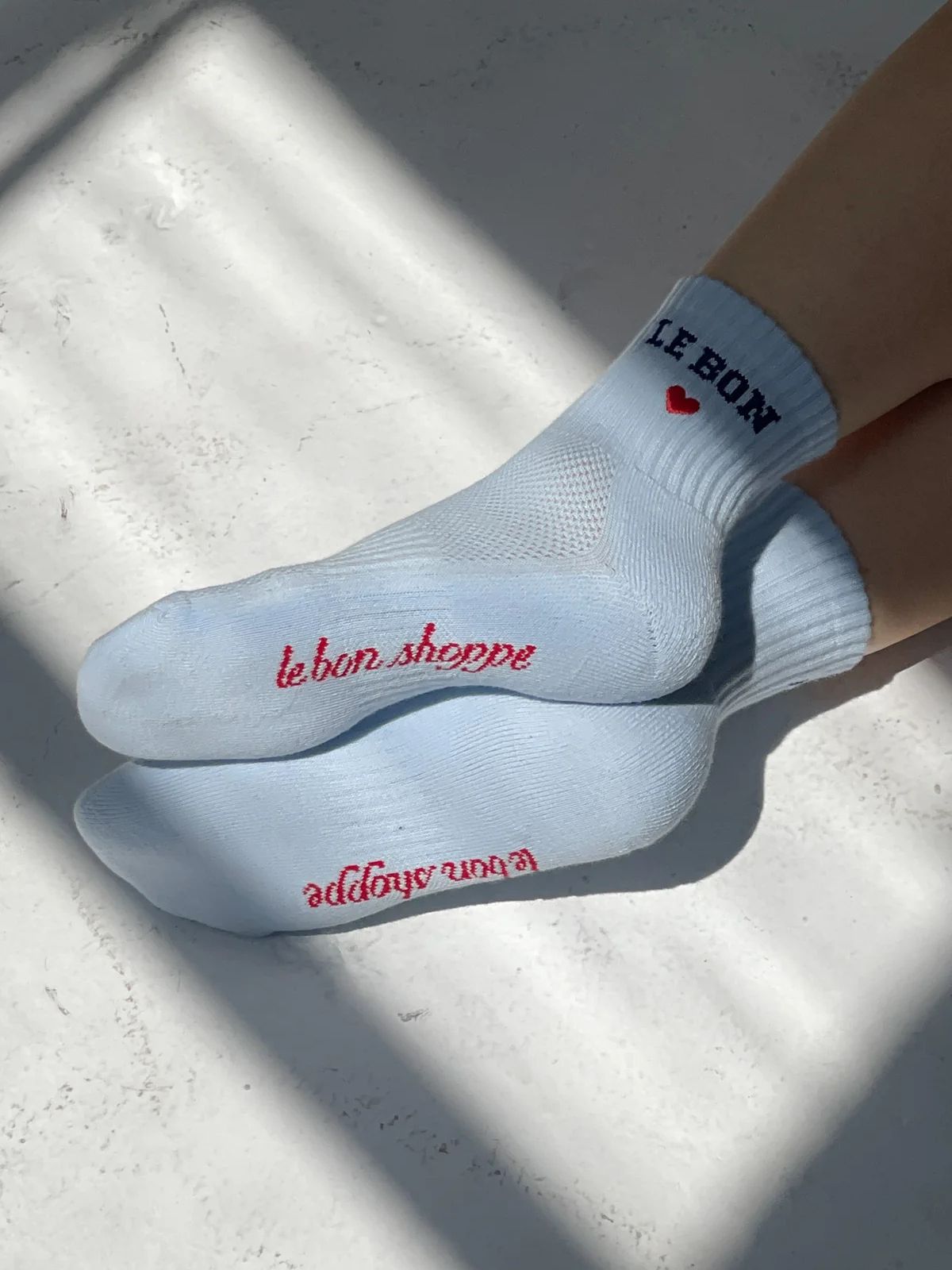 Embroidered Crew Socks - Sky Blue