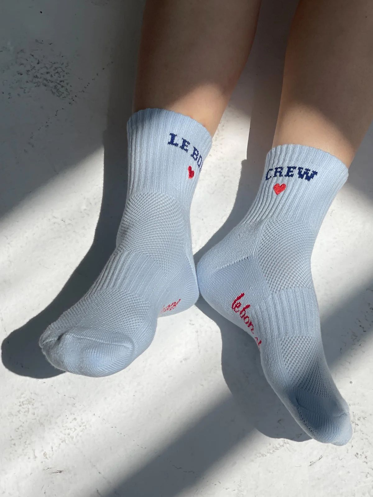 Embroidered Crew Socks - Sky Blue