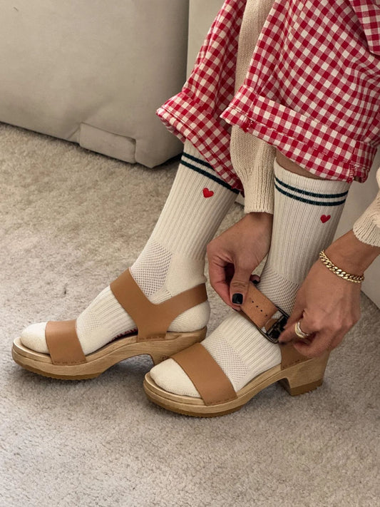 Embroidered Boyfriend  Socks - Parchment + Heart