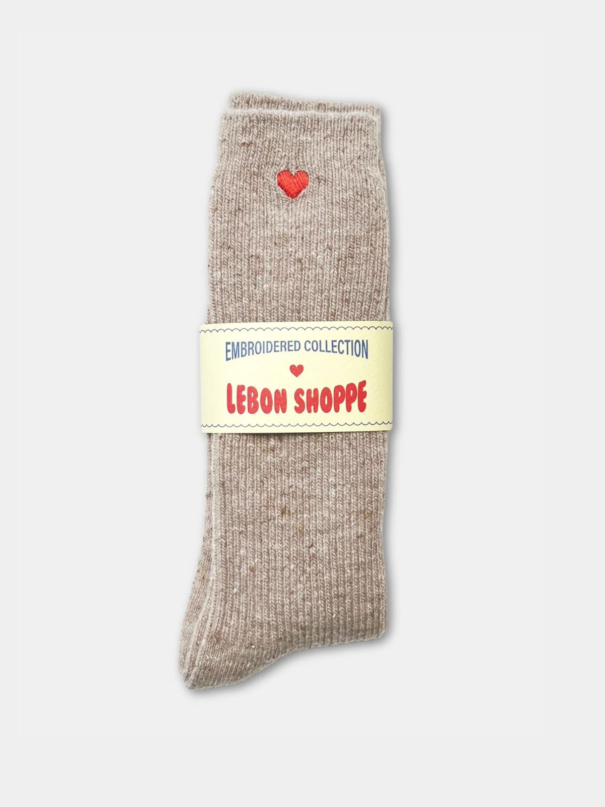 Embroidered Snow Socks - Tan + Heart