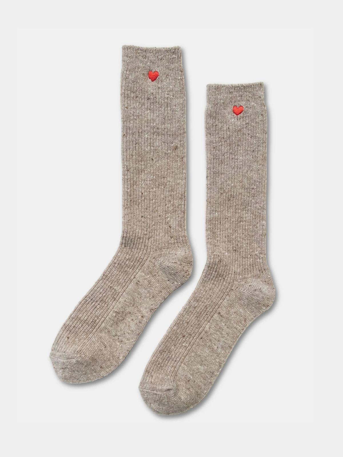 Embroidered Snow Socks - Tan + Heart