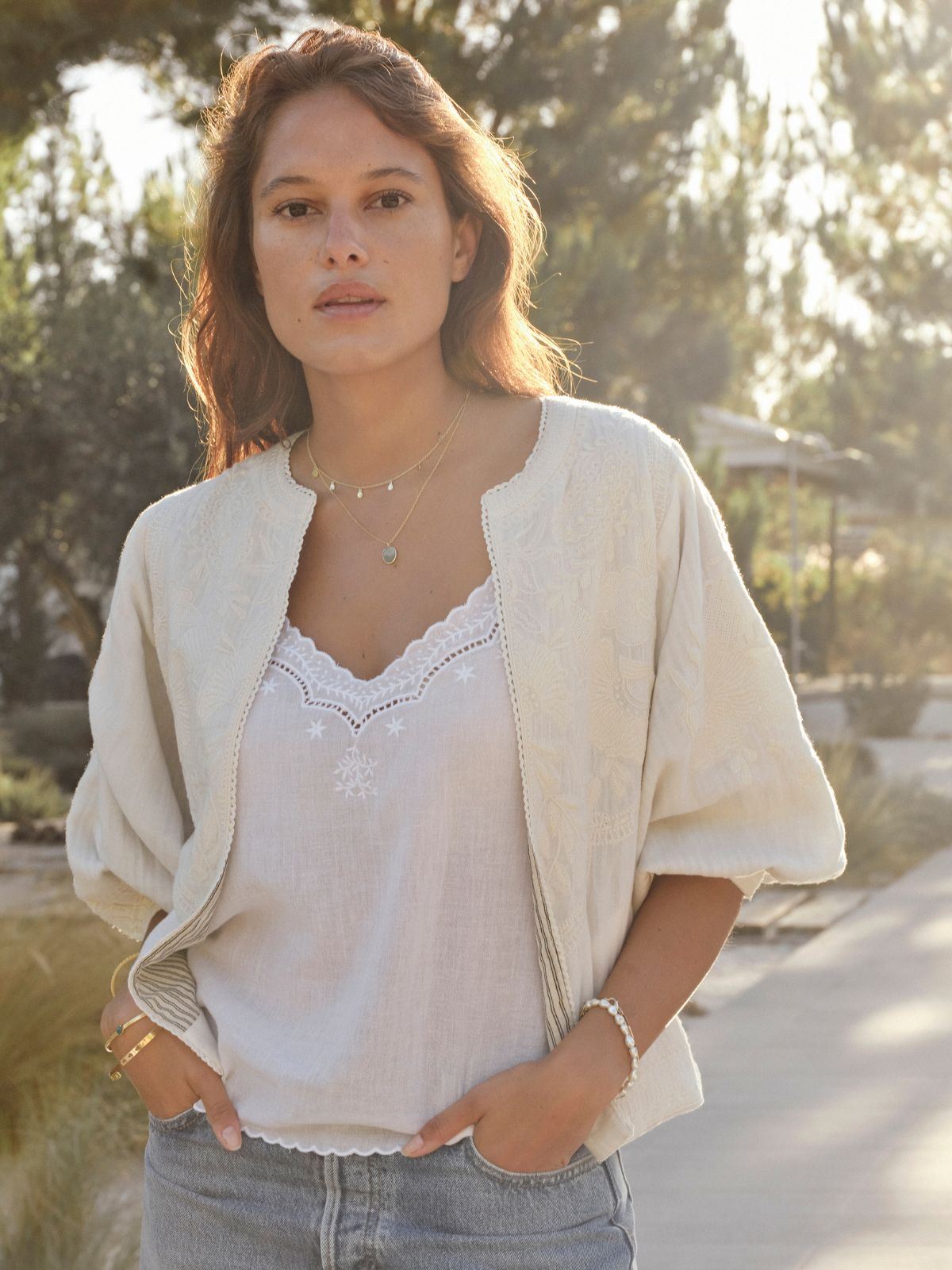 Avery Embroidered Jacket - Ivory