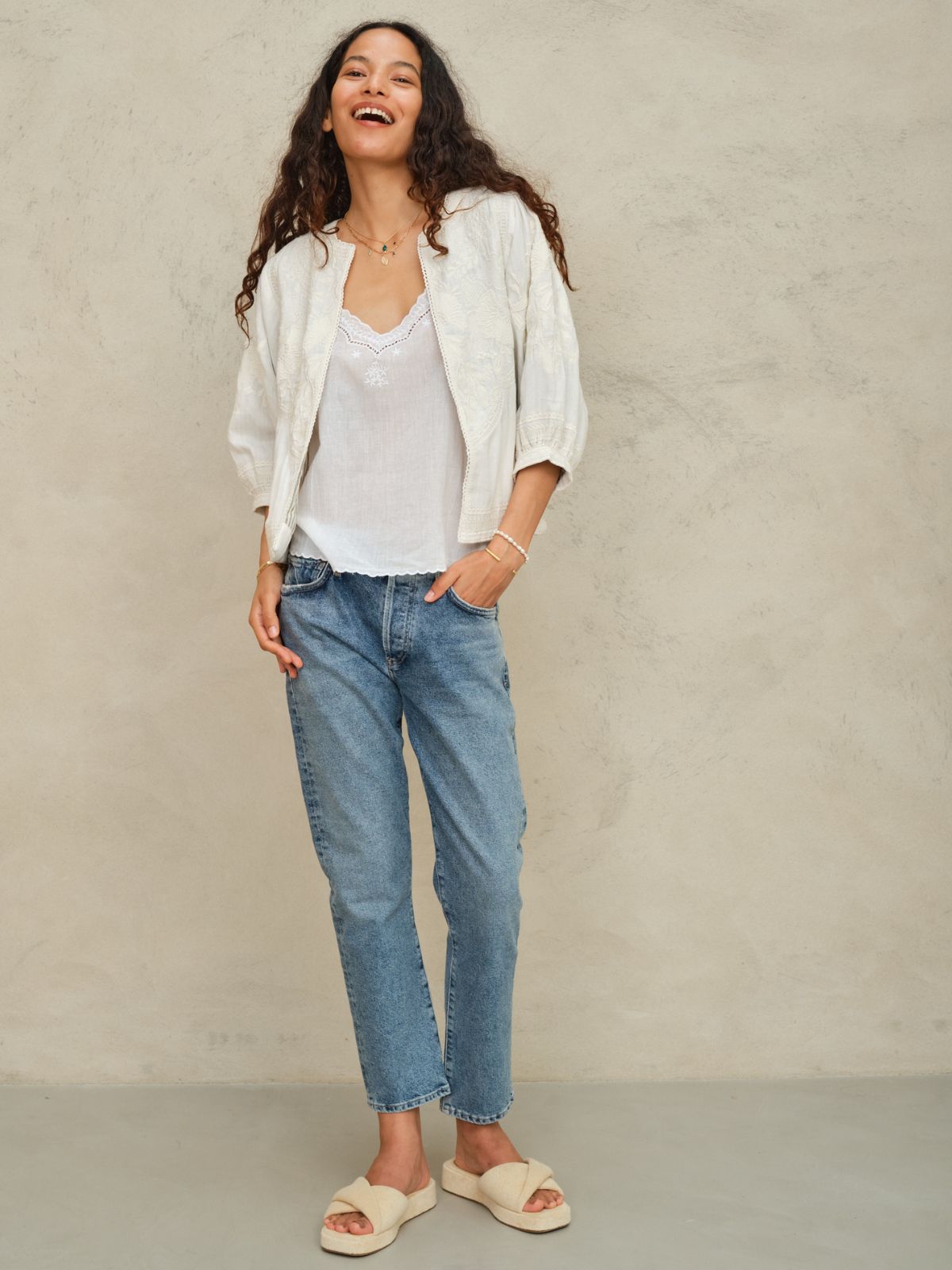 Avery Embroidered Jacket - Ivory