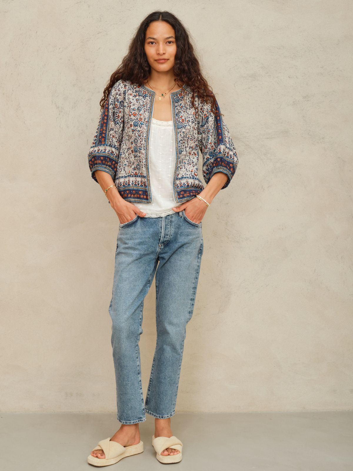Cass Print Jacket - Indigo & Rust