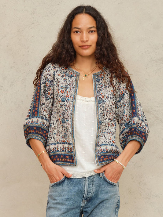 Cass Print Jacket - Indigo & Rust