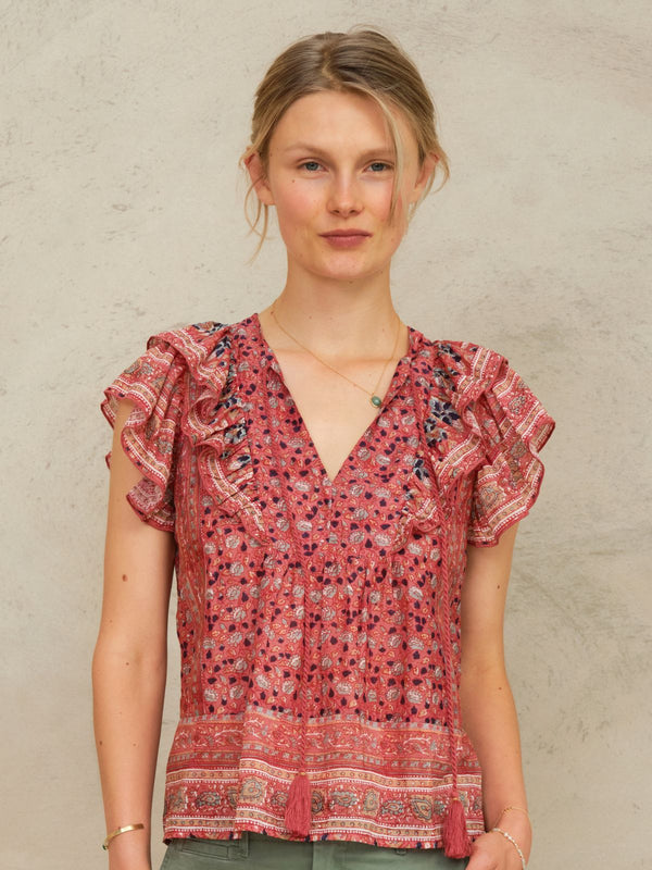 Darla Frill Print Blouse - Rose