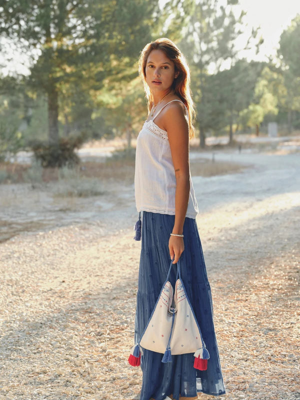 Elsa Crossbody Bag - Ecru/Blue/Red