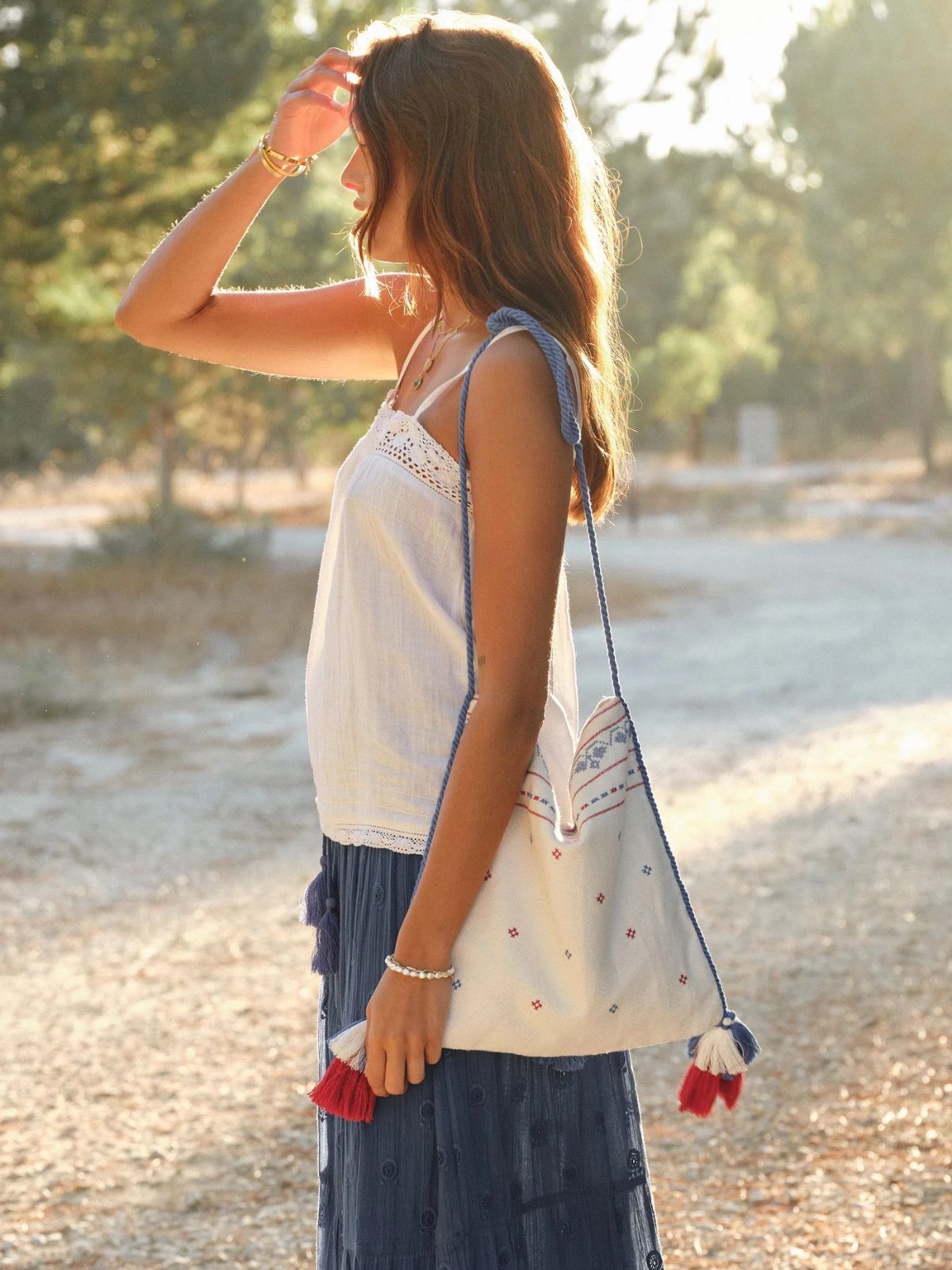 Elsa Crossbody Bag - Ecru/Blue/Red