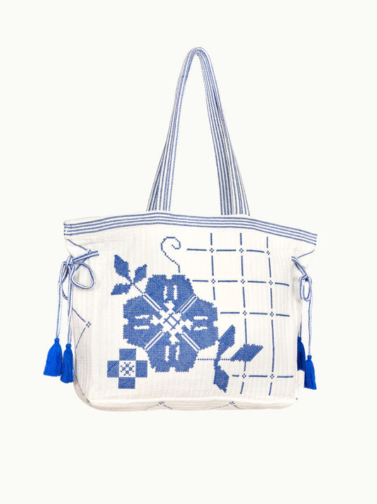 Laney Quilted Bag - Ivory & Blue