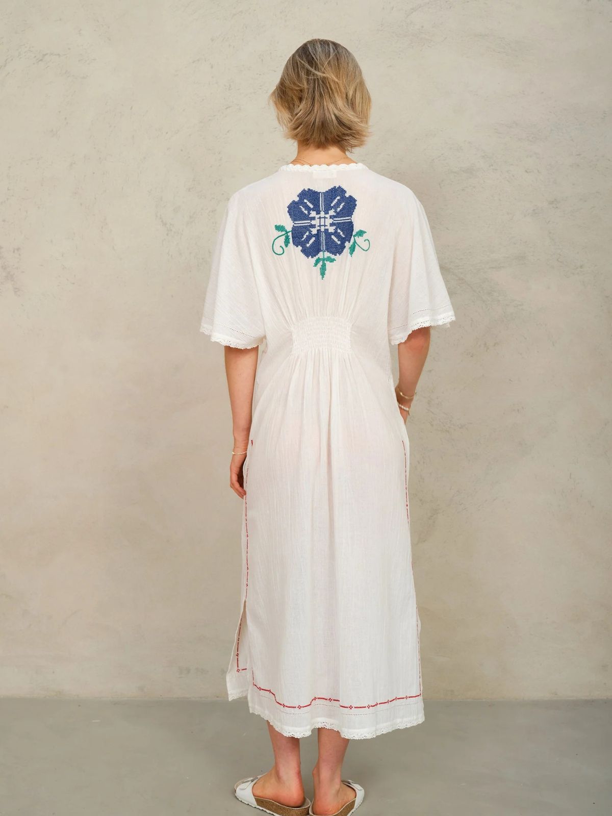 Laney Embroidered Dress - White & Blue