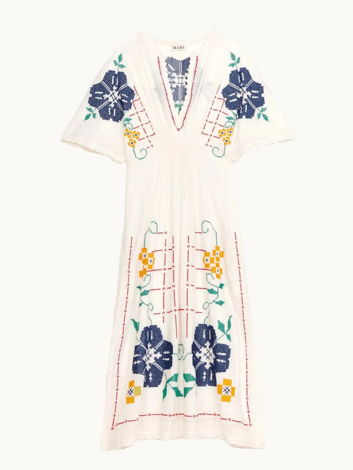 Laney Embroidered Dress - White & Blue