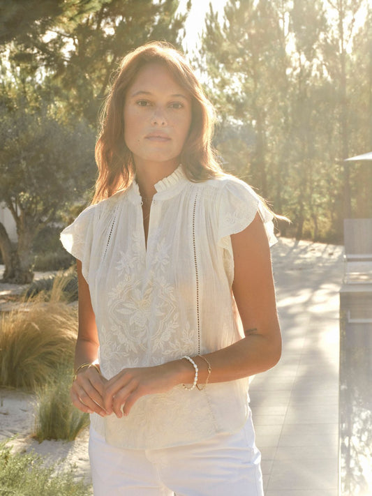 Lilia Embroidered Top - Ecru