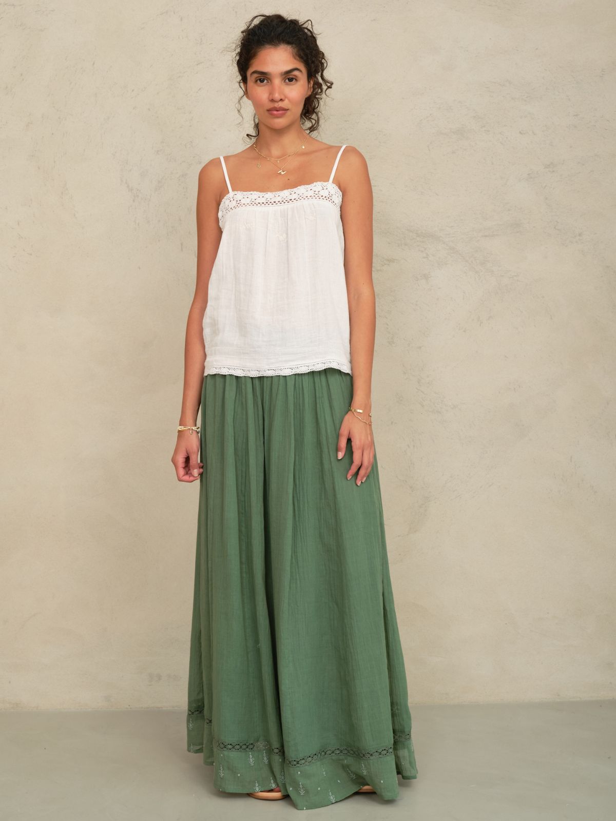 Seri Embroidered Maxi Skirt - Green