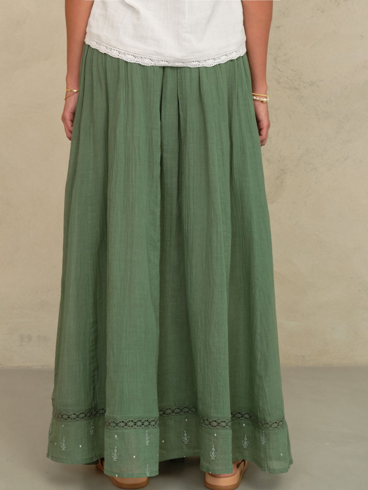 Seri Embroidered Maxi Skirt - Green