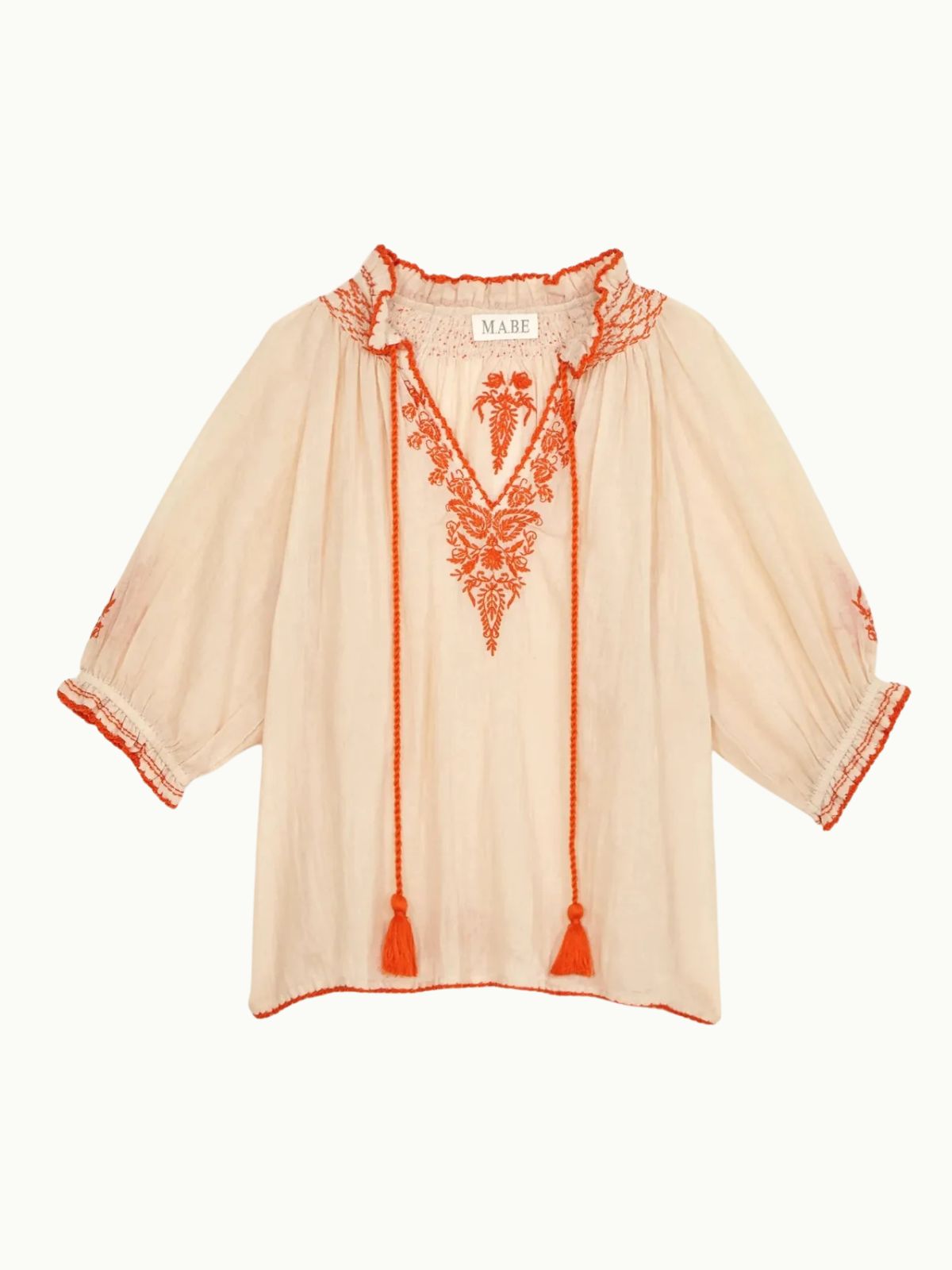 Talia Embroidered Top - Beige & Orange
