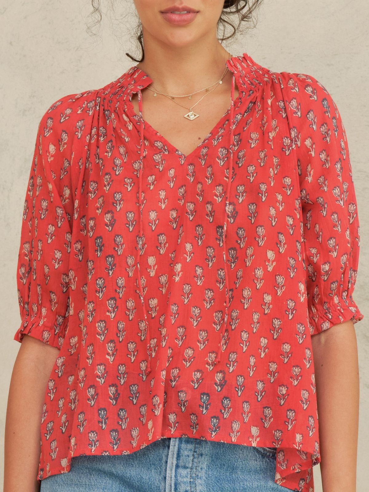 Ari Print Short Sleeve Top - Red