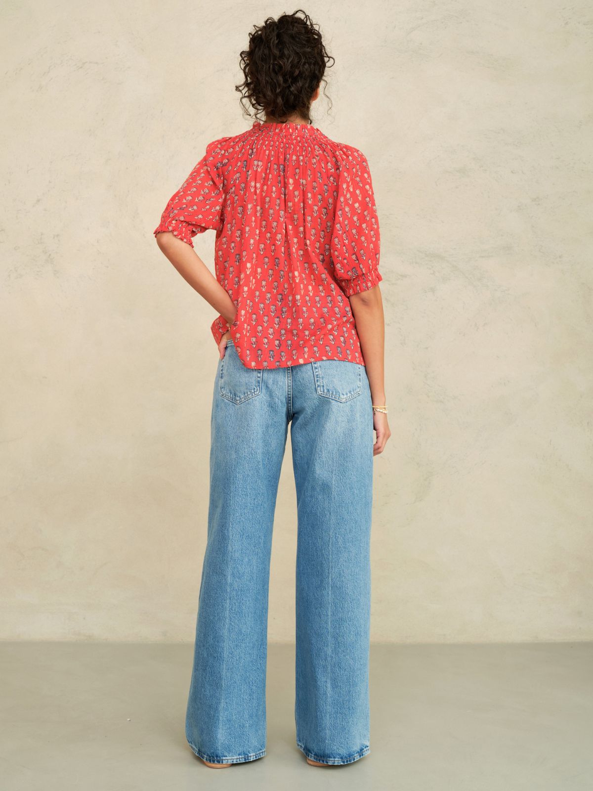 Ari Print Short Sleeve Top - Red