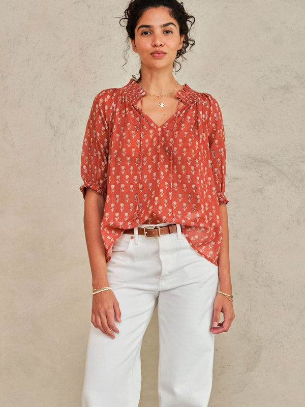 Ari Print Short Sleeve  Top - Rust