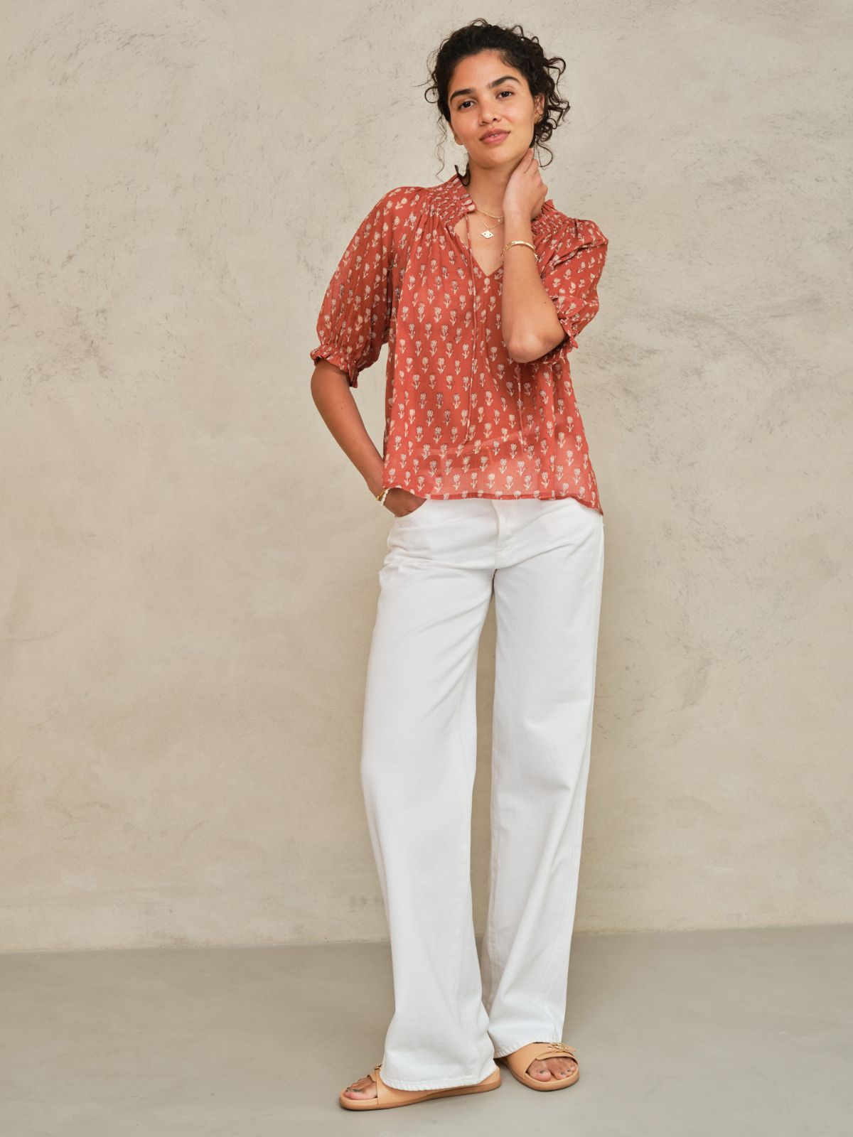 Ari Print Short Sleeve  Top - Rust
