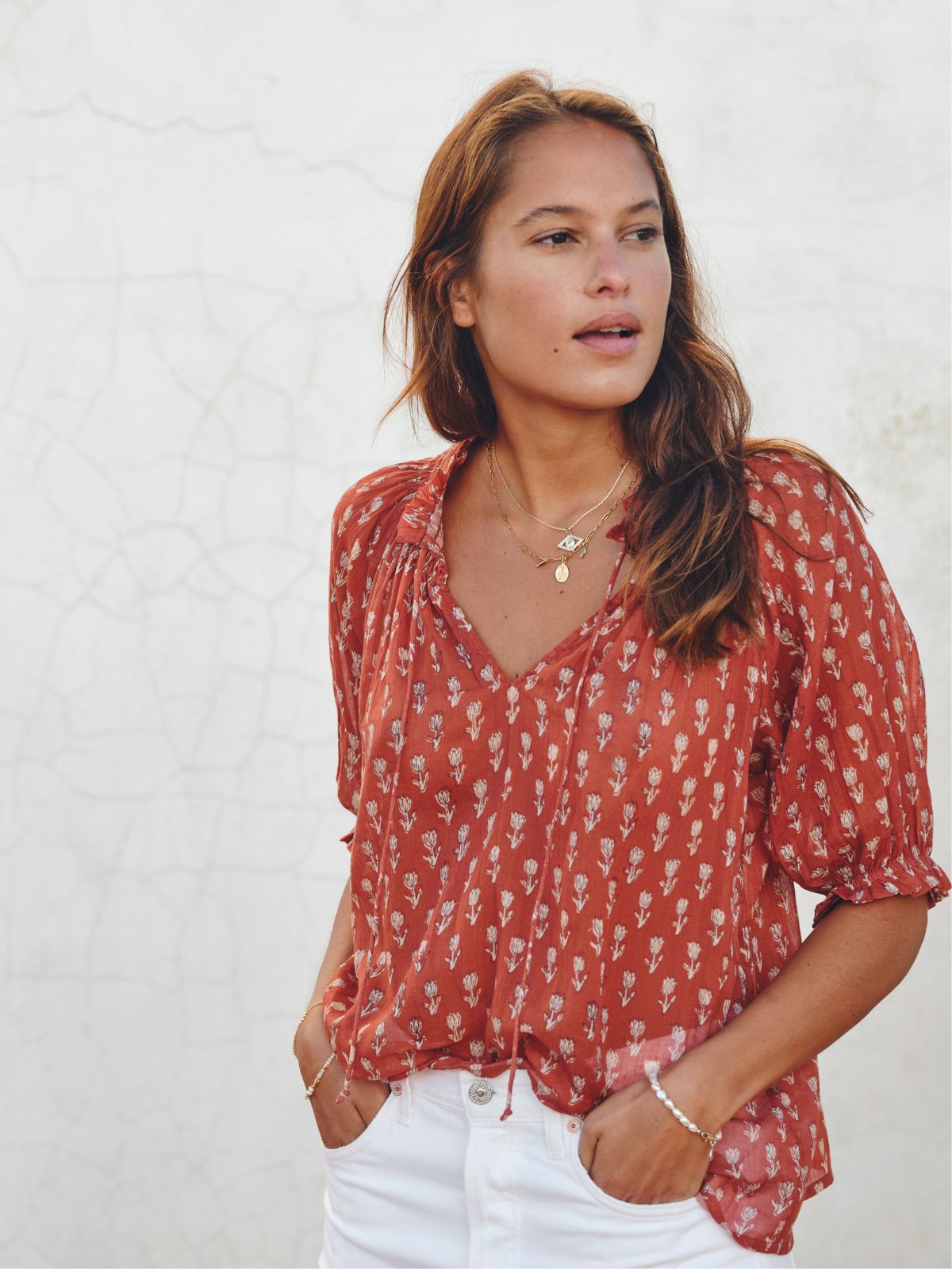 Ari Print Short Sleeve  Top - Rust