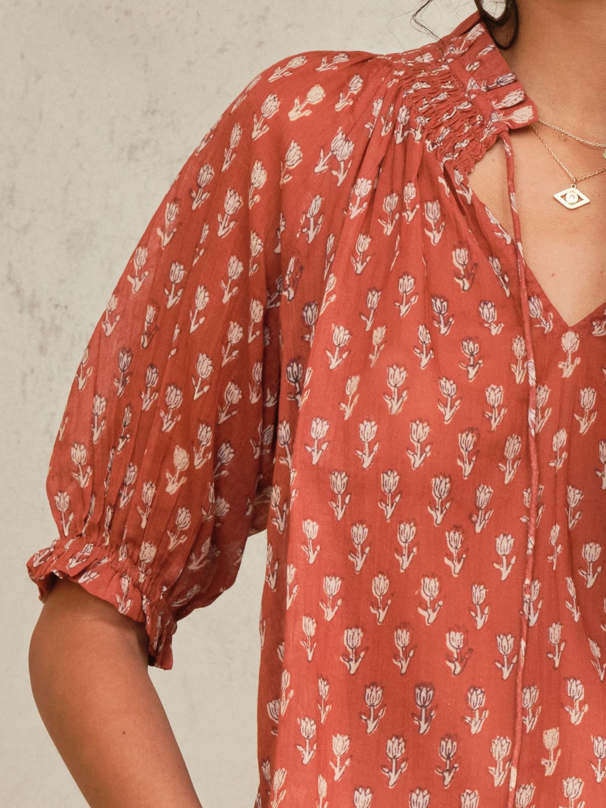 Ari Print Short Sleeve  Top - Rust