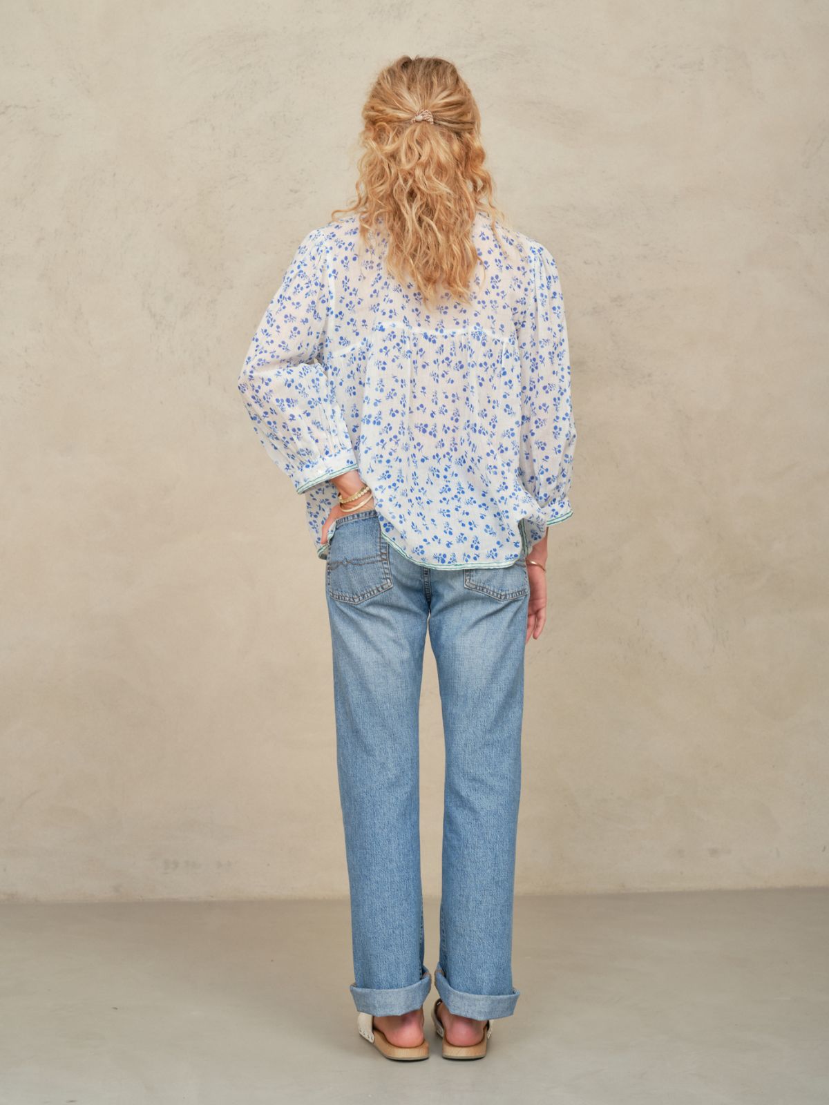 Edie Print Long Sleeve Top - Blue