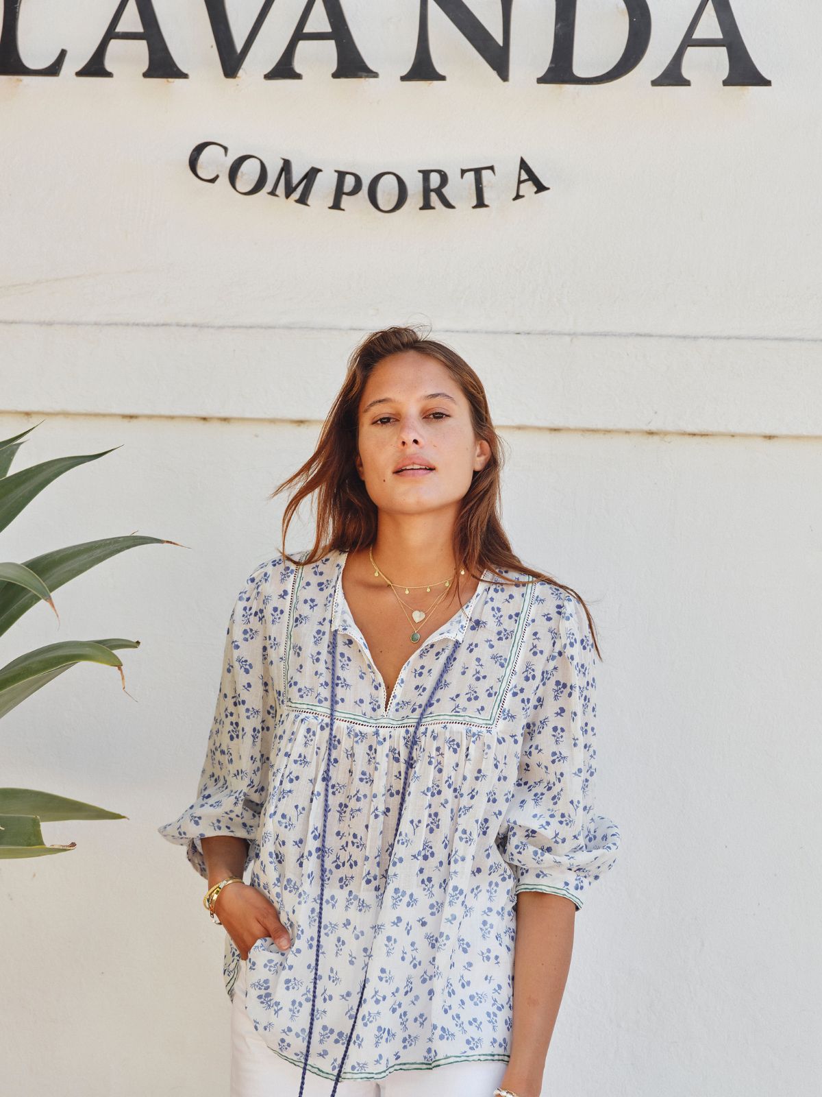 Edie Print Long Sleeve Top - Blue