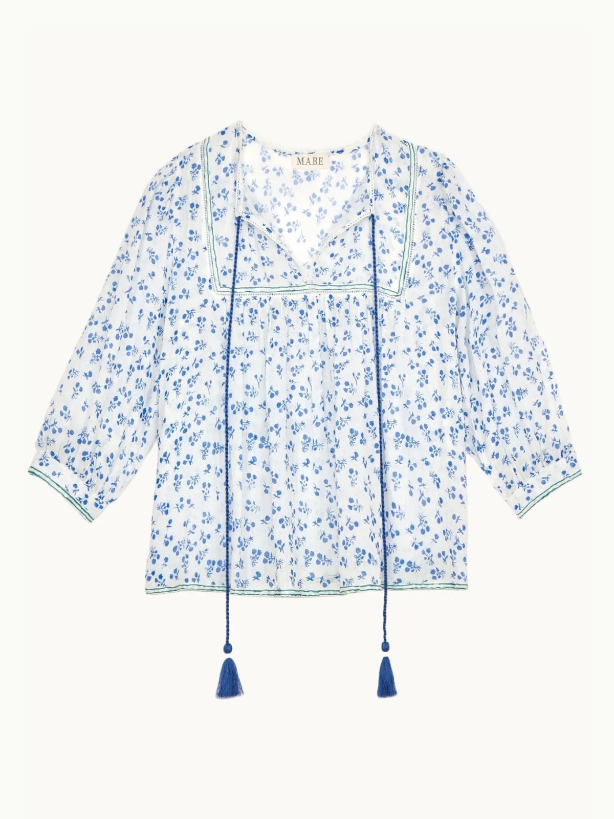 Edie Print Long Sleeve Top - Blue