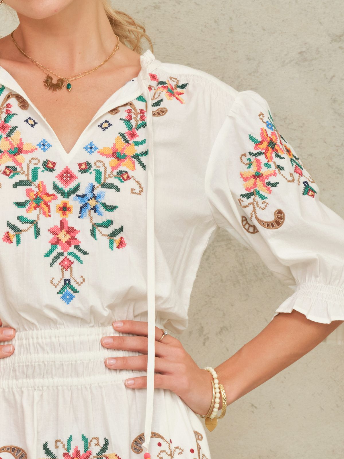 Gracie Embroidered Floral Dress- White