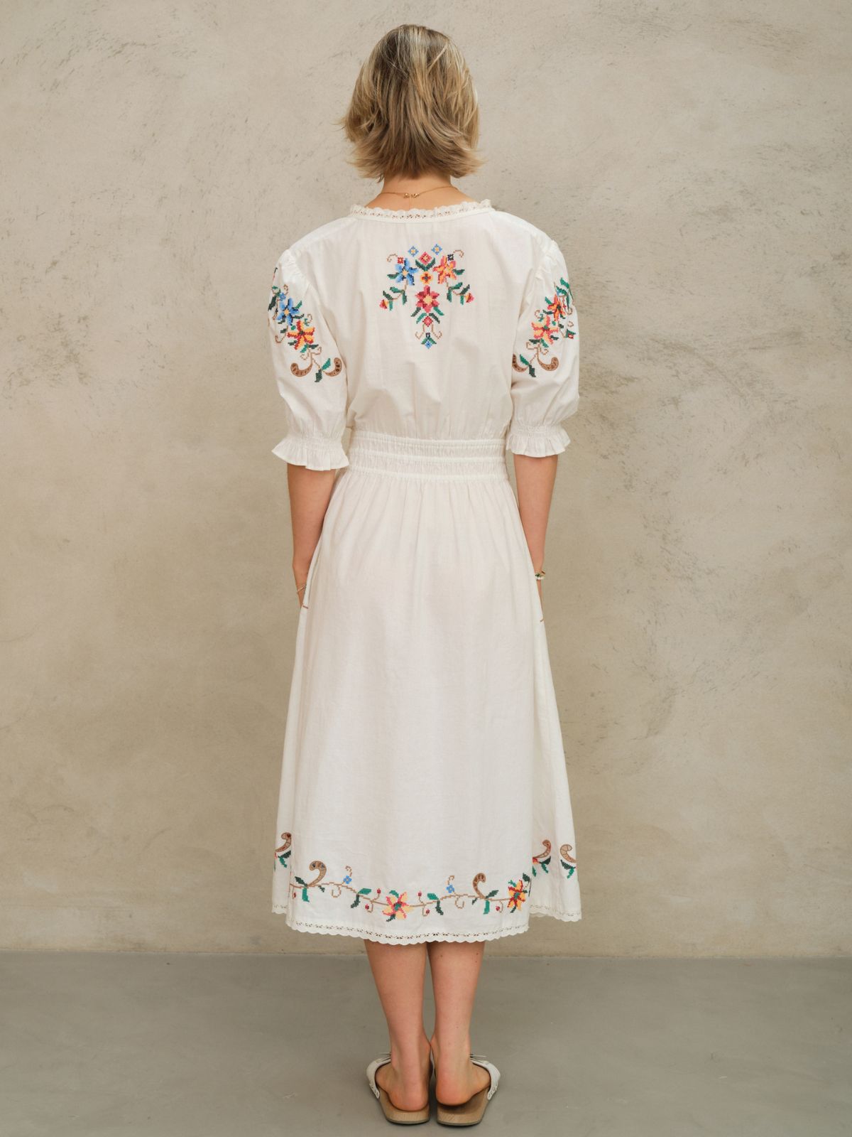 Gracie Embroidered Floral Dress- White