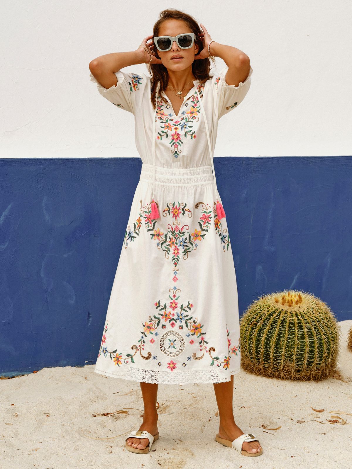 Gracie Embroidered Floral Dress- White