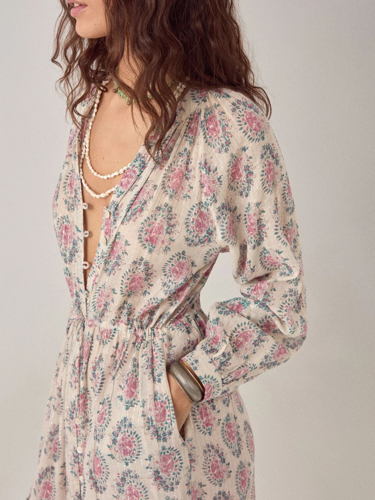 Iris Fashion - MAISON HOTEL - Anne Azalea Print Lurex Dress - Ecru